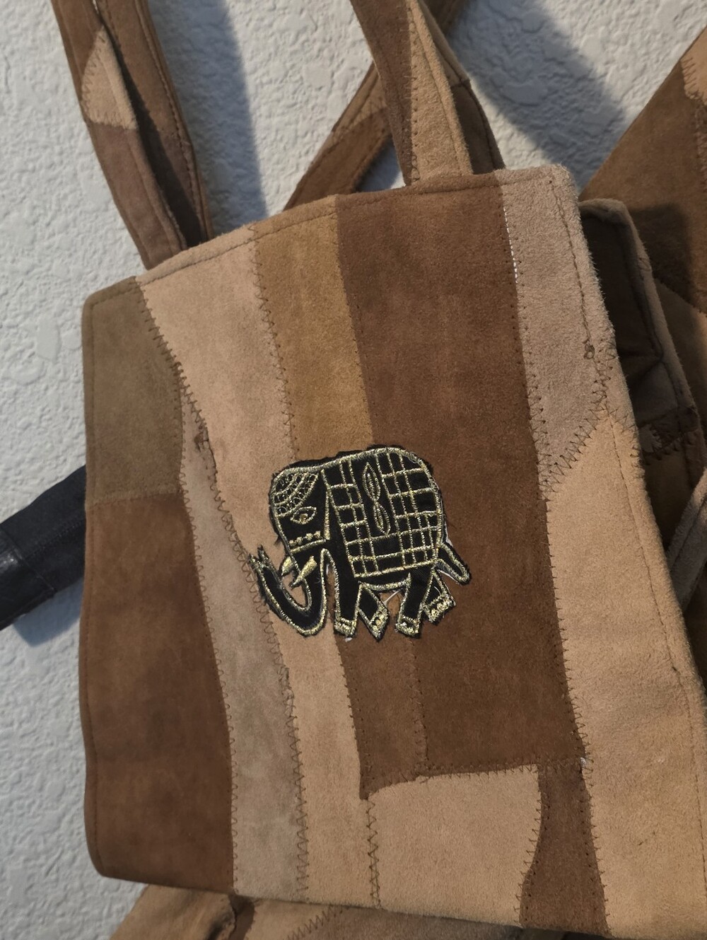 Patchwork Suede Coat with Embroidered Elephant with matching crossbody purse. - Picture 4 of 4